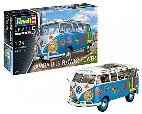 Revell 07050 – Maqueta de Auto 1: 24 – Volkswagen VW T1 Bulli Samba Bus Flower Power (Escala 1: 24, Niveles 5, orgin Algas fidelidad imitación con Muchos Detalles de