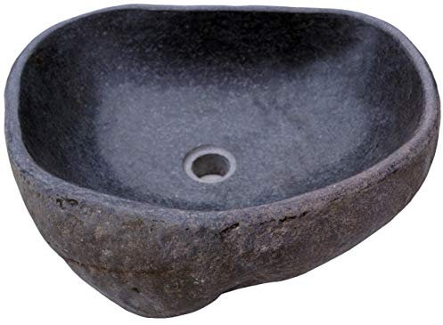 GURU SHOP Massives Flußstein Aufsatz-Waschbecken, Waschschale, Naturstein Handwaschbecken ca. 45 cm - Modell 5