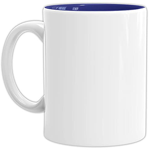 Tassendruck Bastel-Tassen ohne Druck zum Bemalen aus Hochwertiger Keramik Einzeln oder im Set/Mug/Cup/Becher/Pott - Innen Dunkelblau 2er Set