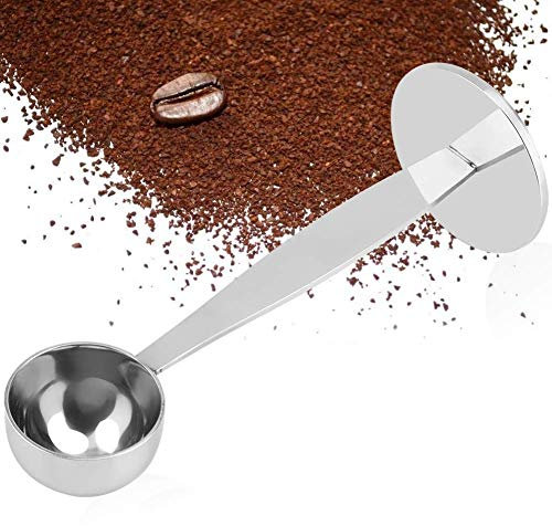 2 en 1 Cuillère à Café en Acier Inoxydable Tasseur Café Presseur Support à Espresso Mesure de Café Outils à Thé Mesure de Bourrage pour Les Epices Poudre Café