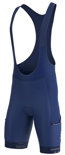 FDX Cycling Bib Shorts Men’s - 3D Gel Chamois Padded Bicycle Racing Apparel with Mesh Straps, 2 Side Pockets, Powerband Leg Grippers - Breathable, Quick Dry Summer All Day Cycle Shorts(Navy Blue-XL)