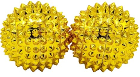 CHI-ENTERPRISE - zwei magnetische Massagekugeln - klein | Faszienkugeln zur selbsttherapeutischen Akupressur Behandlung | Inhalt: 2 Igelbälle in gold, je 55mm Durchmesser & 474 Akupressurnadeln