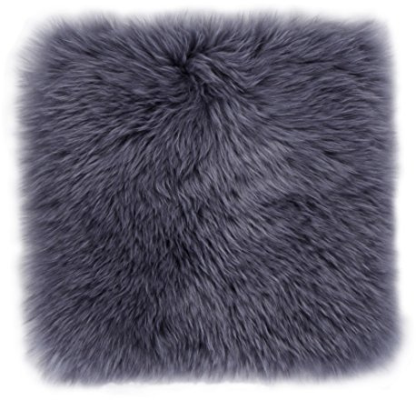 -LUXOR- living Sitzkissen, Schaffell echt, Lammfell, eckig 34 x 34 cm Grau | 4 Kissen, Obermaterial 100% Wolle, Rückseite gegerbtes Leder, Sitzunterlage für Stühle und Bänke