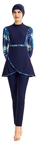 Bescheidene muslimische Badebekleidung Islamischer Badeanzug Hijab mit voller Deckung Badeanzug Beachwear Bikini (Navyblue, Large)