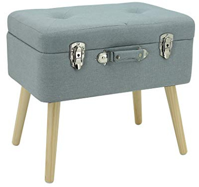 Happy Home Company 13166 Hocker Truhe Nachttisch Kommode Polsterhocker Truhenhocker mit Staufach Ottomane im Kofferdesign Baumwolle/Stoff GRAU
