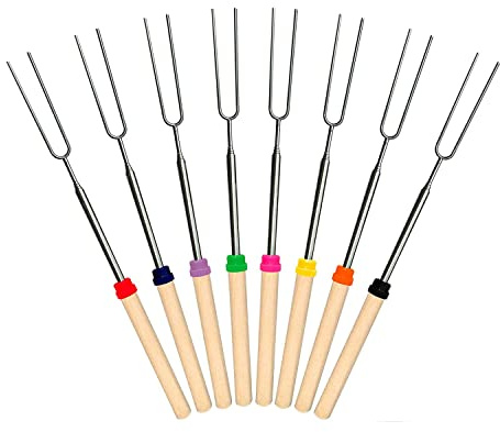 Marshmallow Roasting Sticks 8Pcs Extendable 32inch Long Metal Barbecue Skewers For Grilling Set,Telescoping Smores BBQ Forks, Fire Pit Sticks for Hot Dogs,Camping,Bonfire