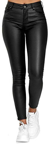 Onsoyours Damen Lederhose Sexy Skinny Legging Stretch PU Leder Look Optik Schwarz Schlank Hose Kunstlederhose Treggins Push Up Biker Pants