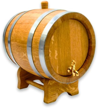 Barril de Roble 5L – 100% Natural, con Grifo de Latón, Para Almacenar Licores y Vinos