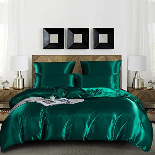 Damier Satin Bettwäsche 135x200cm Grün Glanzsatin Bettwäsche Set 2 Teilig Hochwertiges Satin Bettbezug mit Reißverschluss und 1 Kissenbezug 80 × 80 cm