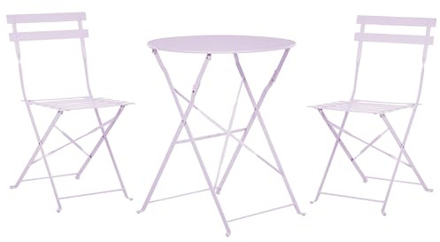 Beliani Salon de Jardin Bistrot Table et 2 Chaises en Acier Violet avec Patins Fiori