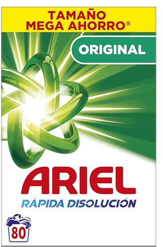 Ariel Detergente Lavadora en Polvo, 80 Lavados, Original, con Tecnologia Anti-Residuos que Deja la Ropa Limpia y Reluciente