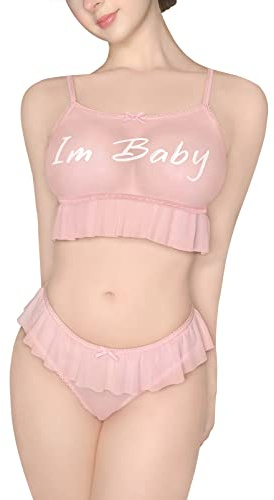 LittleForBig Mesh Tutu Spets Trim Dam Nattkläder Rem Underkläder kami Top String Bralette Set - I'm Baby Rosa L
