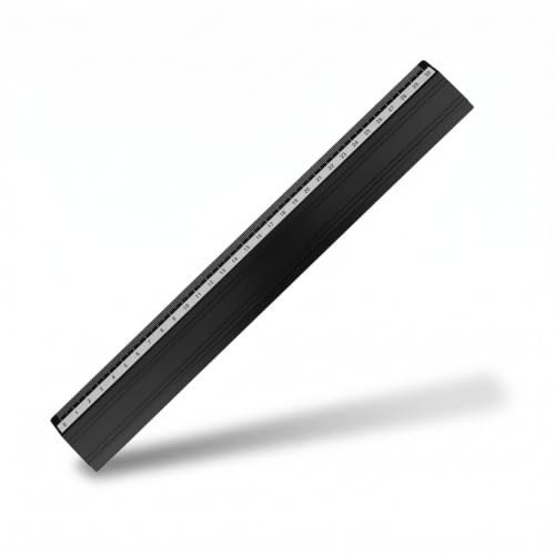D.RECT Righello in Alluminio | Lunghezza del Righello 30 cm | Scala in Centimetri e Pollici | Per Scuola, Ufficio, Casa | Nero