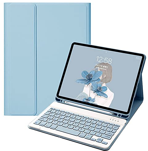 QYiiD Funda con Teclado para iPad Mini 5/ Mini 4, Funda con Teclado en Español Inalámbrico Desmontable para iPad Mini 5 2019(5th Gen)/ iPad Mini 4 2015, con Ranura para Lápiz, Azul