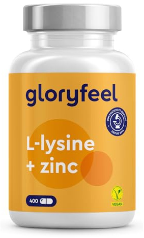 L-Lisina, 400 Capsule, 1.000 mg di L-lisina + Zinco 1,5 mg per Dose Giornaliera, da Fermentazione Vegetale, Vegana, ad Alto Dosaggio, Senza Additivi, Prodotta e Testata in Laboratorio in Germania