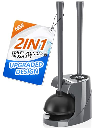 TRENTI Toilet Plunger and Brush with Holder, Bowl Brush and Heavy Duty Toilet Plunger Set for 5.7-inch Toilet Drain, 2-in-1 Bathroom Cleaning Combo with Modern Caddy Stand (Gray) | Toilet Plunger and Brush with Holder, Bowl Brush and Heavy Duty Toilet Plunger Set for 5.7-inch Toilet Drain