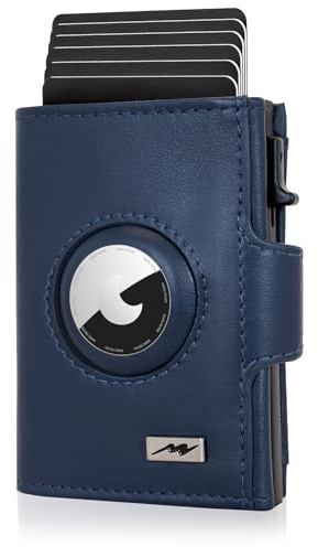 Marc Peter® Chicago Blau Leder Push Air Slim Wallet | Airtag Geldbörse mit Münzfach | RFID Schutz kleines Mini Portmonee