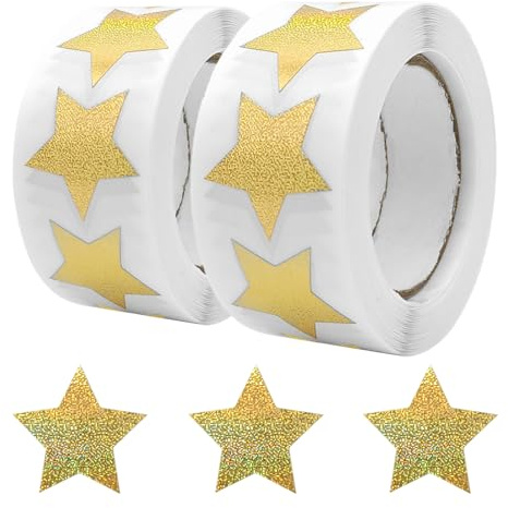 KtbeYTi 1000 pegatinas estrella brillantes 25mm doradas para recompensas y decoración