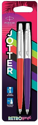Parker Jotter Originals Kugelschreiber | Retrowave Kollektion | Zinnoberrot und Indigoblau | Blaue Tinte | 2 Stück