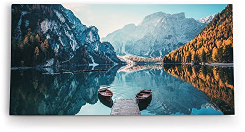Paul Sinus Wandbild 120x60cm Pragser Wildsee Alpen Italien Bergsee See Berge Boote