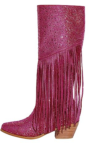 blingqueen Damen Cowboy Boots Stiefel Glitzer Westernboots Rosa 41 EU