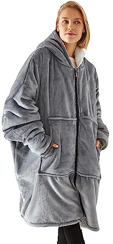 Pahajim Übergroße Kapuzendecke für Damen, weich und bequem, tragbare Kapuzendecke für Damen, Herren, Teenager, Grau, grau, One size
