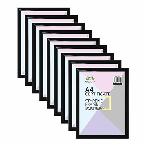 (Set of 9) - A4 Black Photo Frame Styrene Window Premium Photo Picture Frame 21 x 29.7 CM For Home Family Office Decor, Classic Wall Mountable & Tabletop Frames