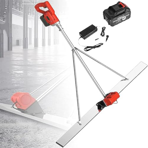 Concrete Surface Screed Polishing Tool, Electric Cordless Screed Cement Polishing Vibrating Motor, 1.5 metre Stainless Steel Squeegee and 6000mAh Battery,2M-1Xbattery