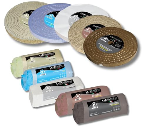 Lux Metal 5 Polierscheibe 300 mm 5 polierpaste 700 gr set DIY kit Polierset Schleifpaste Metall, Aluminium, Bank Poliermaschine, Edelstahl, Messing, Kupfer, Holz, Kunststoff, schleifmaschinen messer