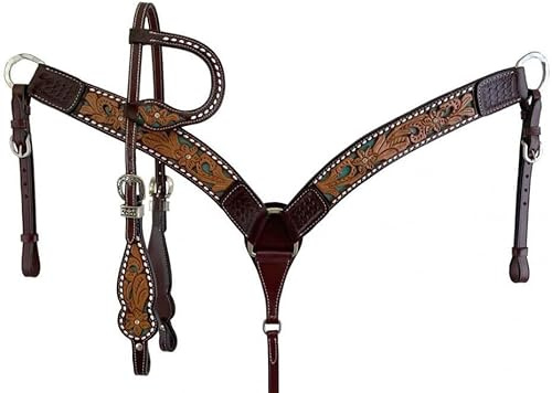 EQUIGEAR Western-Leder-Set mit handgefertigtem Kopfstück und Vorderzeug mit Zügeln. /Size-Full,Cob,Pony AO-0069 (Cob)