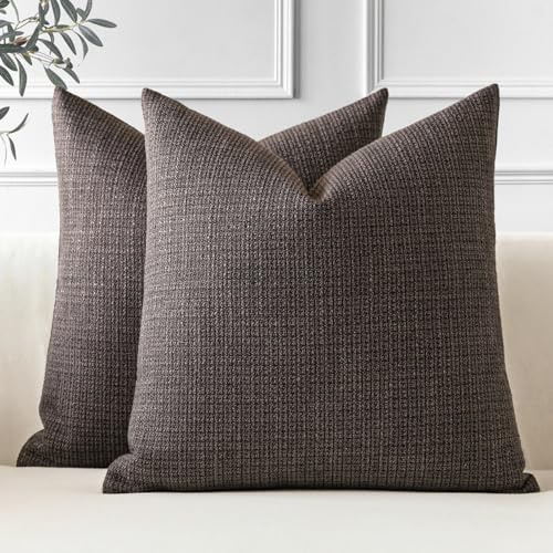 JOTOM Set med 2 kuddöverdrag 50 x 50 cm linne mörkbrun dekorativ prydnadskudde överdrag 50 x 50 cm fyrkantigt kuddöverdrag heminredning kuddfodral för soffa vardagsrum säng (mörkbrun)