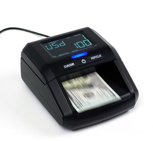 Counterfeit Bill Money Detector Machine with LCD Display, Portable Compact USD/EUR/GBP/MXN, Adding Machine, Total Value & Add Function, Power Cord & Rechargeable Battery, by Better Office Products