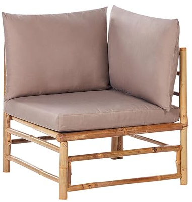 Modul Gartensessel Eckteil Bambusholz Hellbraun mit Auflagen beige Taupe Cerreto