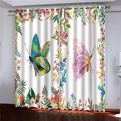 Vorhang Blickdicht Gardinen Mit Ösen - 2 Stücke 2 X 75 X 166 Cm Verdunklungsvorhänge 3D Blumen Und Schmetterlinge Muster Thermovorhang Für Schlafzimmer Wohnzimmer Weihnachtsgardinen -5A4X7W6O9R4Y5P2M1