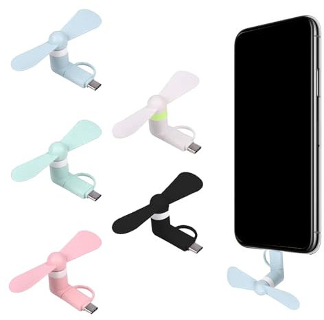 Mini-Handy-Ventilator,Mini-Handy-Lüfter,5 Stücke Tragbarer Mini-USB-Handy-Lüfter,Tragbarer Kühler Rotierender Ventilator,USB Ventilator Klein Leise,2-in-1-Lüfter für Android-Telefone / Type-C-Telefone