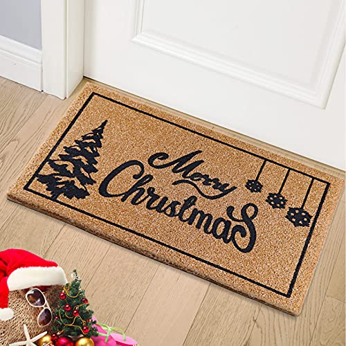 Fayavoo Weihnachtsmatte für den Außenbereich, Willkommensmatte für die Haustür, Fußmatte mit rutschfester PVC-Rückseite, 76,2 x 43,2 cm, Kokosfaser, Winter-Fußmatte für drinnen und draußen,