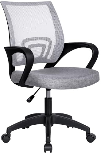 T-LOVENDO.ES Silla de Oficina o Escritorio ergonómica con Soporte Lumbar, Malla Transpirable, Regulable en Altura, Ruedas antiarañazos, Color Gris