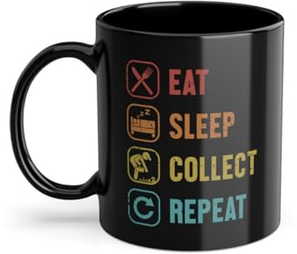 Eat Sleep Collect Ripetitore Identificazione Cacciatore Tazza Di Caffè | Raccogliere Mangimi Cerca Funghi Tazza Nero (08554C)