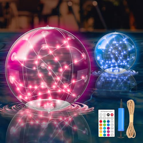 Charmofun Iluminación solar flotante para piscina, 2 unidades, 35 cm, IP68, resistente al agua, multicolor (decoración para piscina, jardín, playa)