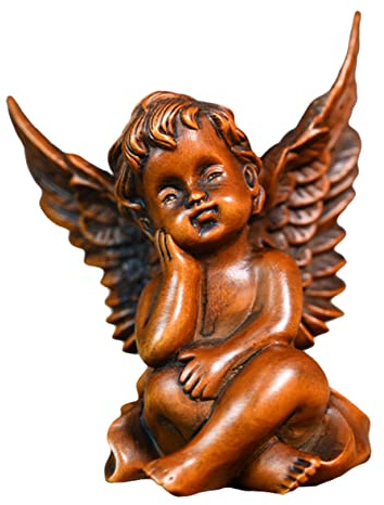 Zerodeko Wooden Angel Ornament Retro Decor Desktop Wood Sculpture Craft for Home Office Display Handcrafted Angel Figurines for Home Decor