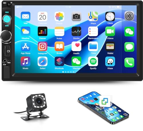 Zomolither Double Din Car Stereo with Mirror Link, 7 Inch Touch Screen Radio with Bluetooth,2 Din Car Radio Car MP5 Player, FM/EQ, USB/AUX/TF, Waterproof HD Backup Camera