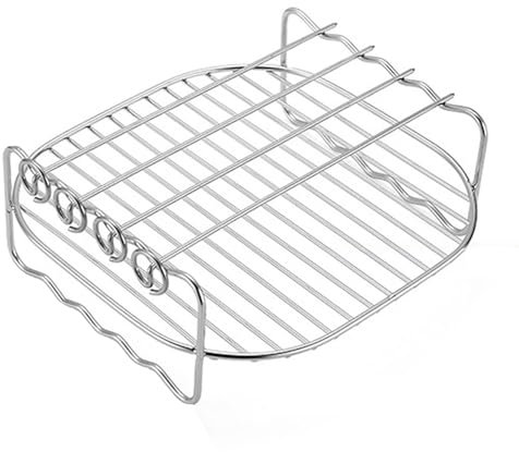 Air Fryer Accessoires mit Spieße - Edelstahl -Ständer Rack zum Kochen Kebab | Mehrzweck -Frittier -Beilage -Zubehör -Kit mit Grillspieße für BBQ, Grillen, Braten, Luftfryer -Lebensmittelwerkzeuge