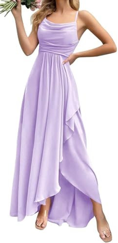 Robe de demoiselle d'honneur en mousseline de soie à bretelles spaghetti et col bénitier pour juniors robe de soirée formelle d'été demoiselle d'honneur, lilas, 38