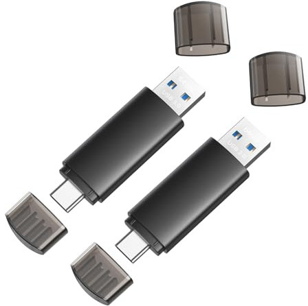 Lot de 2 clés USB 64 Go 3.0 JOIOT USB 64 Go 3.0 OTG 2 en 1 Clé USBC Stick 3.0 Memory Stick 64 G Type C pour PC Portable Android Window Noir