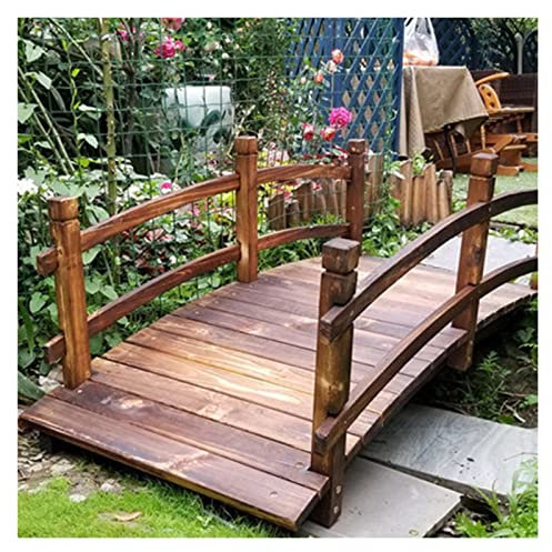 Puente de jardín grande de madera con barandillas de seguridad para decoración de estanques y arroyos, puente peatonal al aire libre (tamaño: 150 x 65 x 50 cm)