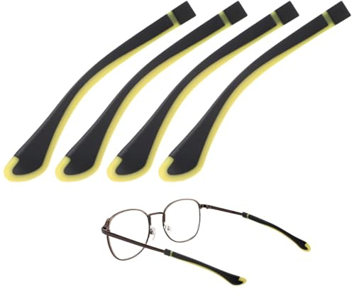 TIXIPEM Cuscinetti morbidi per occhiali [2 paia]-Occhiali in silicone per occhiali da vista Temple Tips Sleeve antiscivolo per occhiali da usare dietro l'orecchio - [nero giallo] comodi fermi per