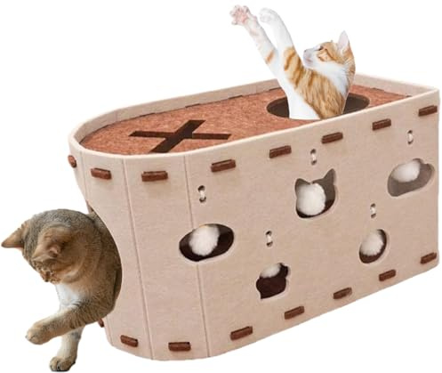 Filz Haustierhaus Für Hauskatzen, Verschleißfestes Katzenhaus Mit Kratzbrett Und Hängenden Bällen, Kratzfestes Filz Katzenhöhle, Katzenspielhaus Für Mehrere Haustiere