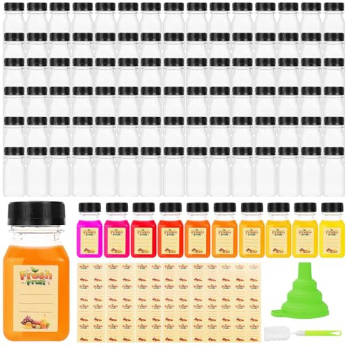 100 Pcs Plastic Juice Bottles Bulk with Lids, 120 ml Clear Shot Containers