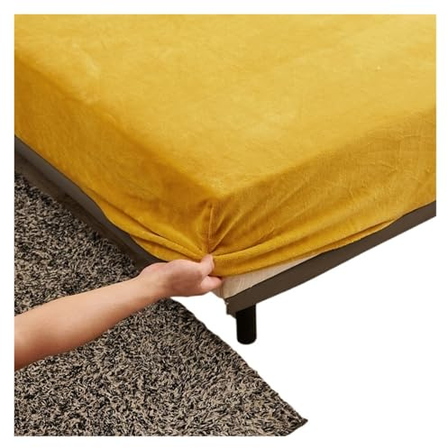 MZSKLW Lenzuolo con angoli in velluto elasticizzato in tinta unita, morbido ed elastico, copriletto, coprimaterasso protettivo per l'inverno, mantiene al caldo (giallo, 120 x 200 x 25 cm)
