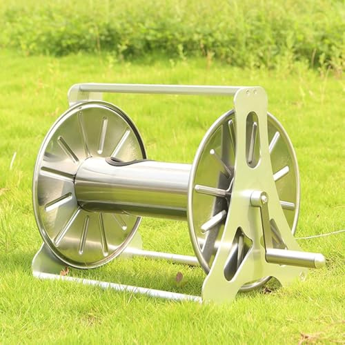 Wall-Mounted Garden Hose Reel with Crank, Freestanding Storage Rack Holds 50M Hose, Ideal for Yard Garden Farm Patio